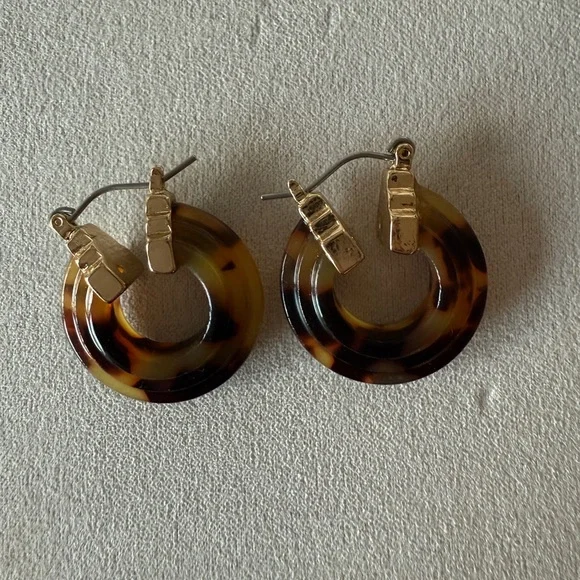 Gold & Tortoise Hoop Earrings - Picture 1 of 1